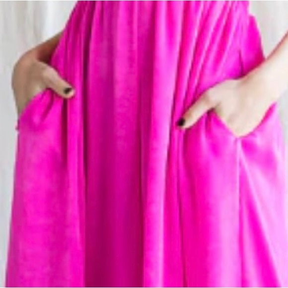 Smocked Fuchsia Jumpsuit with Pockets - Picture 4 of 6